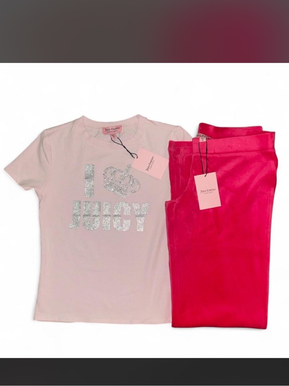 NWT Juicy Couture pink Tee with Pants Set (small)